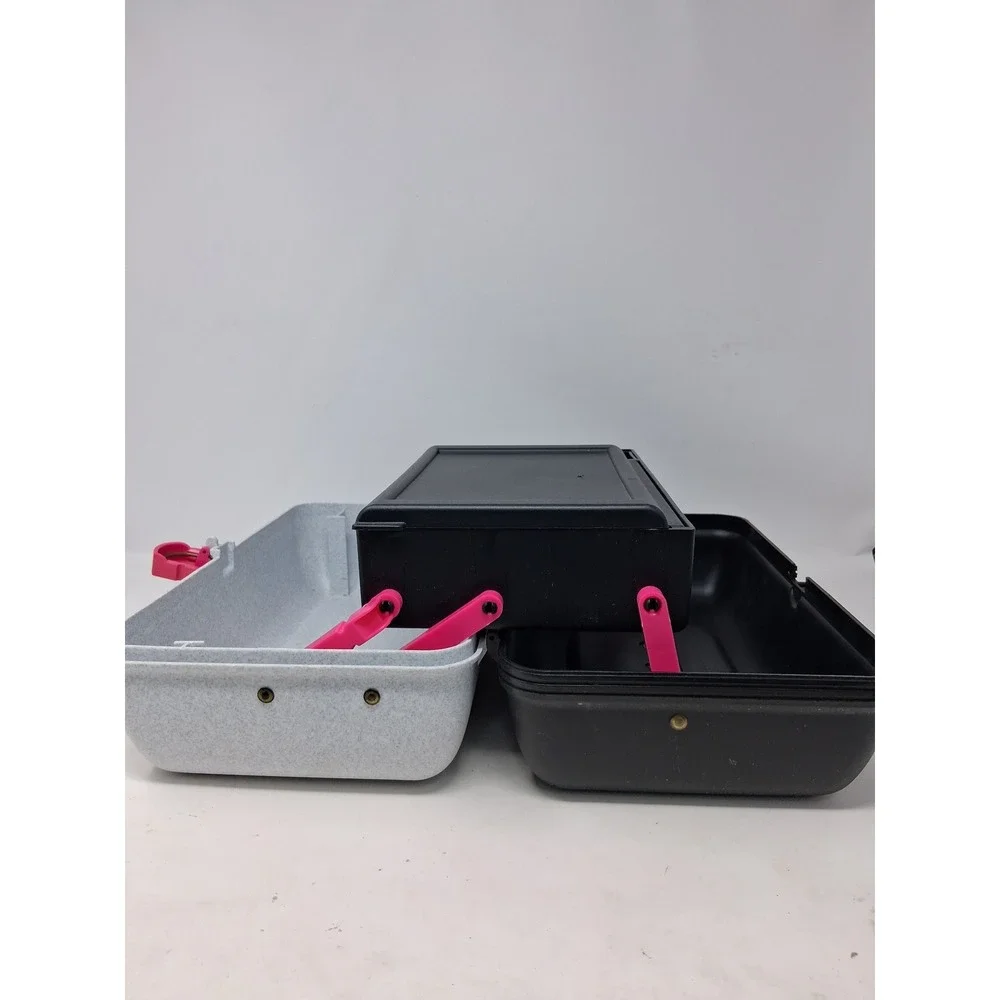 Caboodles Cosmetic Organizer Black Grey Pink Speckled Makeup Case with Mirror. X